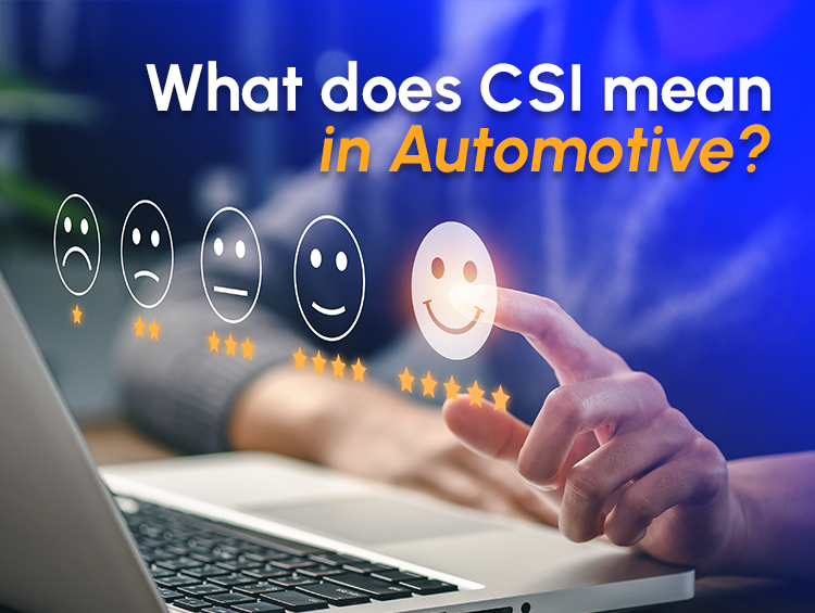 Title image for blog post titled What does CSI mean in automotive? Image is a person selecting a 5 star score